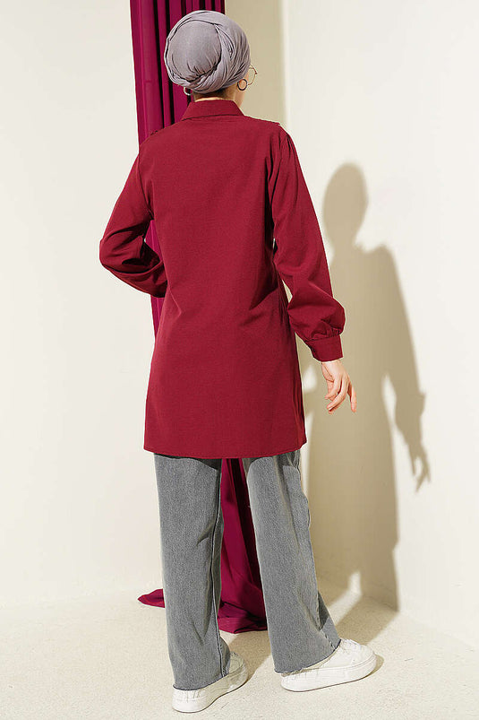 Vorderseite mit Spitzen-Details und Schnürung, Hemd, Bordeaux