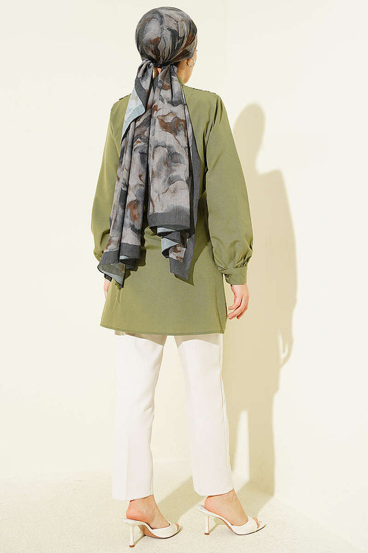 Vorderseite Spitzen-Detail Schnürhemd Khaki