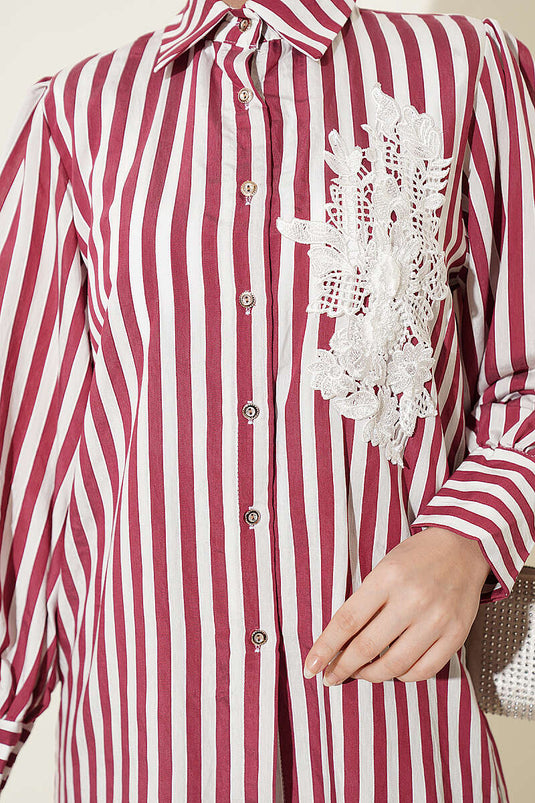 Camicia a righe con pizzo frontale, bordeaux