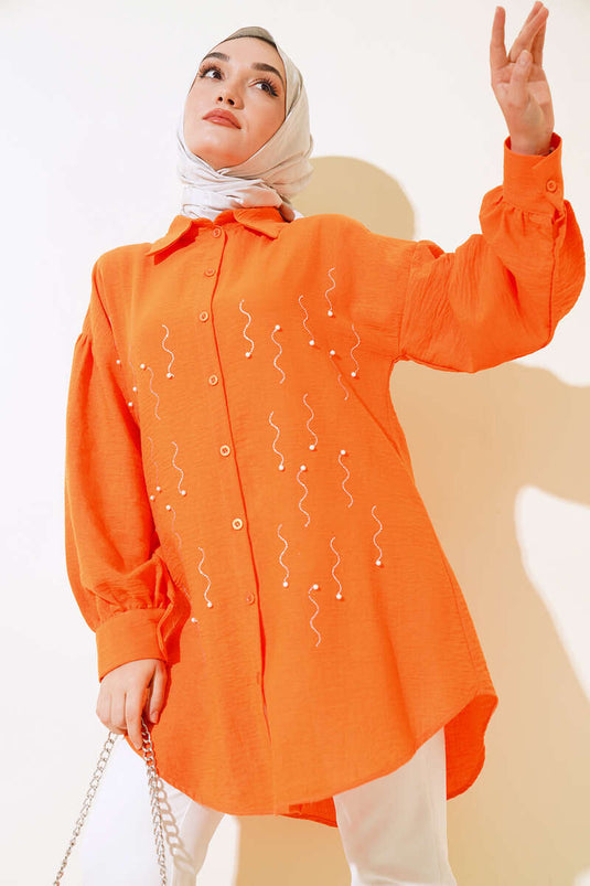 Chemise Ornée De Perles Orange