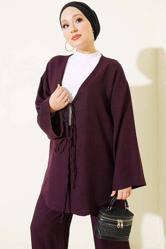 Ensemble Kimono Violet Avec Ceinture À Nœud