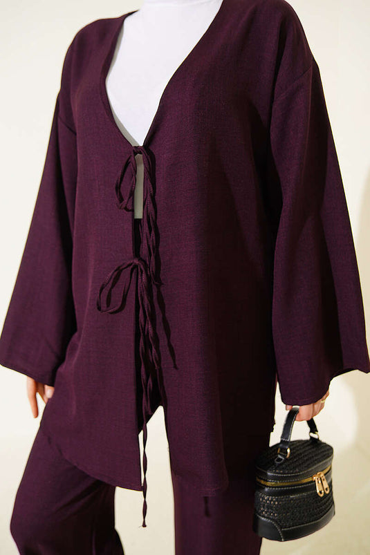 Ensemble Kimono Violet Avec Ceinture À Nœud