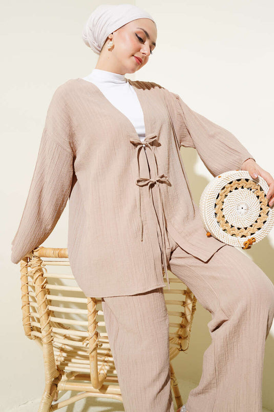 Önü İp Bağcıklı Krinkıl İkili Takım Latte