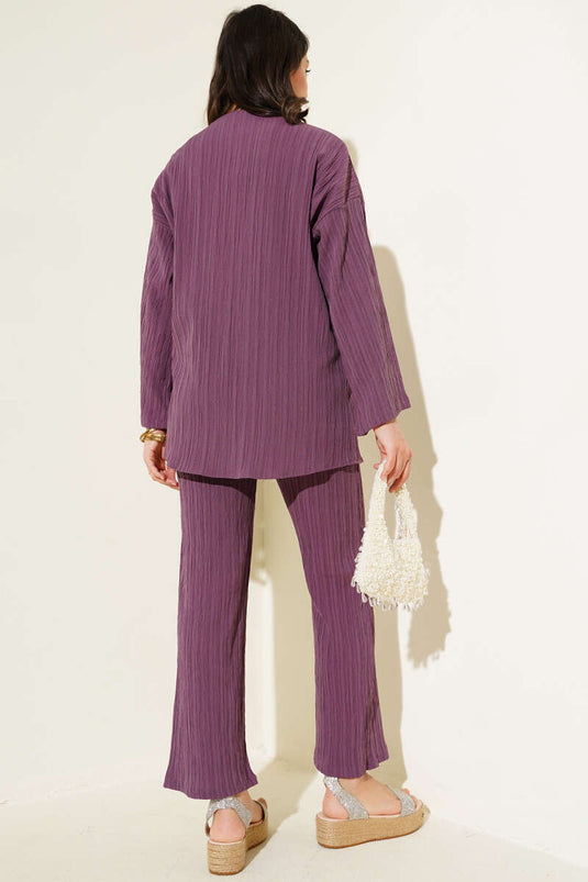 Front Rope Laced Crinkle Double Set Magenta