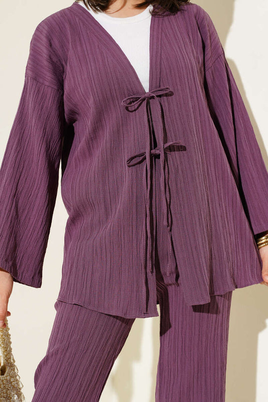 Front Rope Laced Crinkle Double Set Magenta