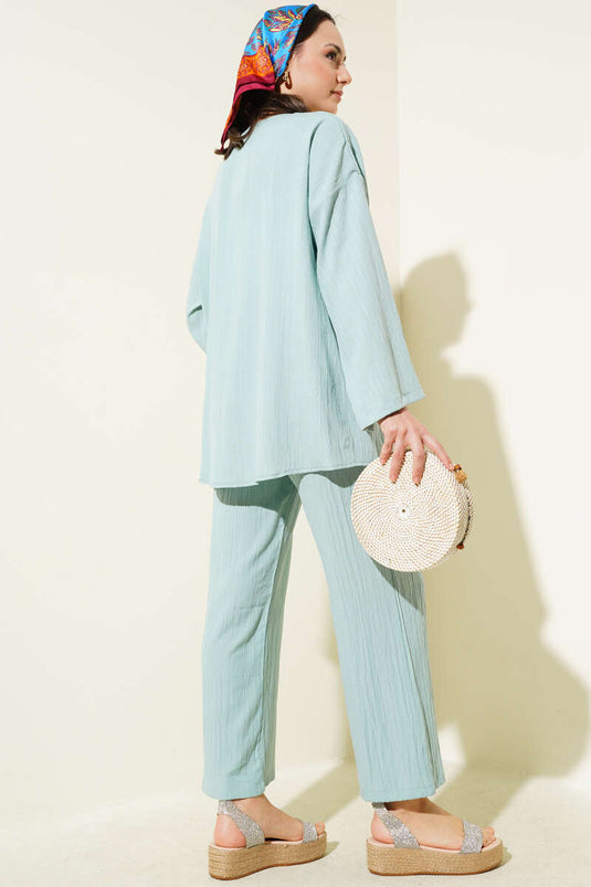 Front Rope Laced Crinkle Two Piece Set Mint