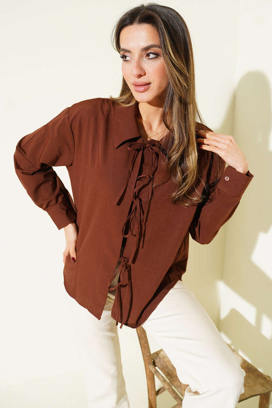 Front Tie Shirt Brown