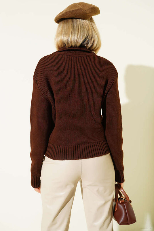 Cardigan in maglia con nodo frontale, marrone