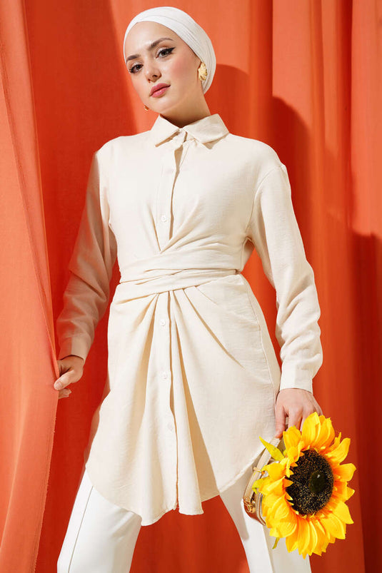 Self-Tie Front Shirt Beige