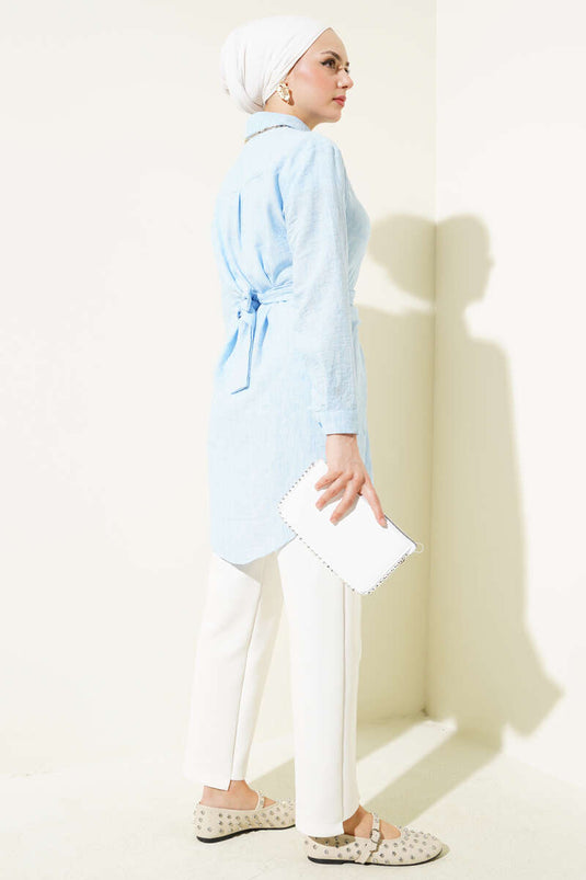 Self-Tie Front Shirt Blue