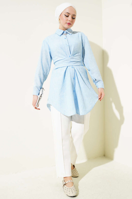 Self-Tie Front Shirt Blue