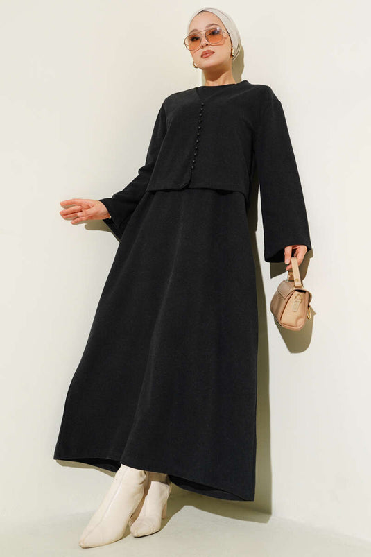 Mini Buttoned Front Dress Two-Piece Set Anthracite