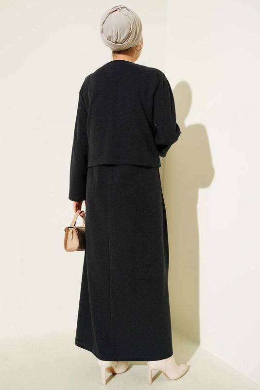 Mini Buttoned Front Dress Two-Piece Set Anthracite