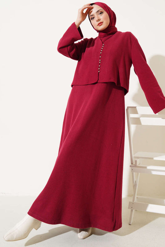 Costume Double Mini Robe Boutonnée Sur Le Devant Rouge Claret