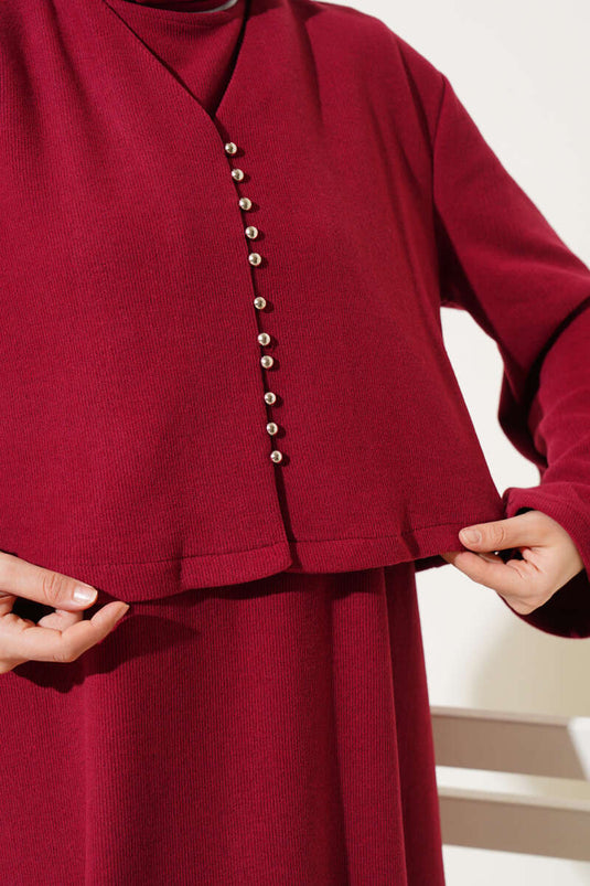 Costume Double Mini Robe Boutonnée Sur Le Devant Rouge Claret