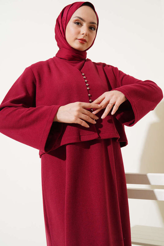 Costume Double Mini Robe Boutonnée Sur Le Devant Rouge Claret