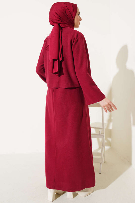 Costume Double Mini Robe Boutonnée Sur Le Devant Rouge Claret