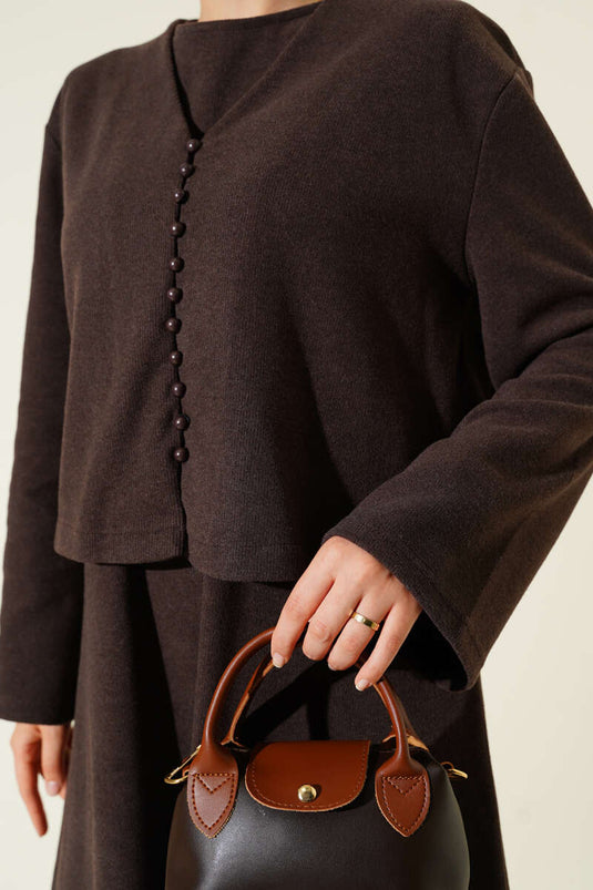 Mini Buttoned Front Dress Two-Piece Suit Brown