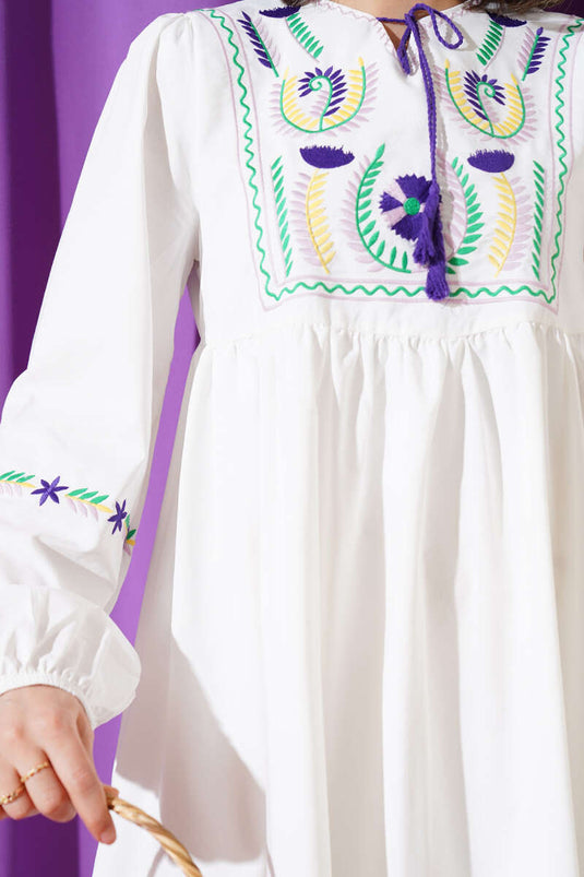 Embroidered Fringed String Tunic Lilac