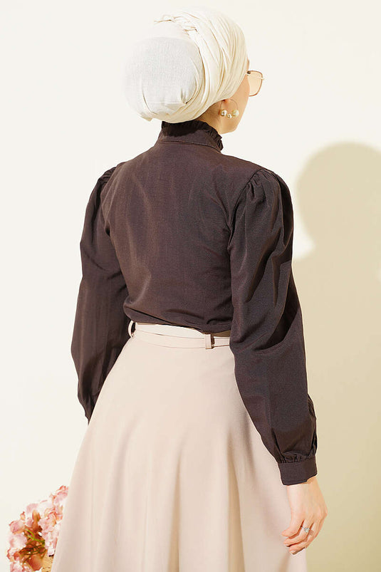 Chemise Courte Plissée Couleur Café