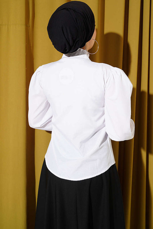 Chemise Courte Blanche À Détails En Relief Avant