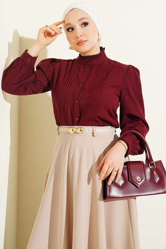 Burgundy Front Ribbed Short Shirt
