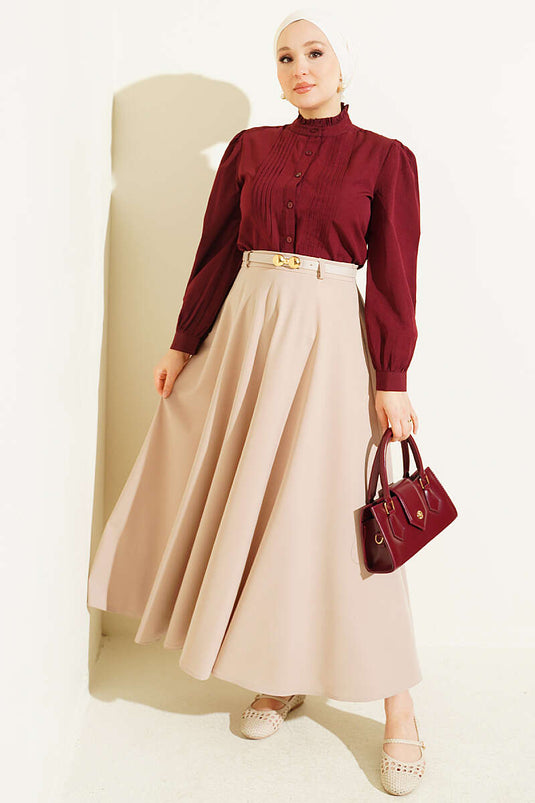 Chemise Courte Bordeaux À Nervures Avant