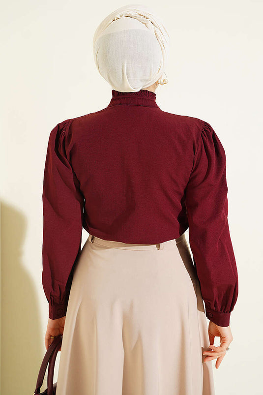 Chemise Courte Bordeaux À Nervures Avant