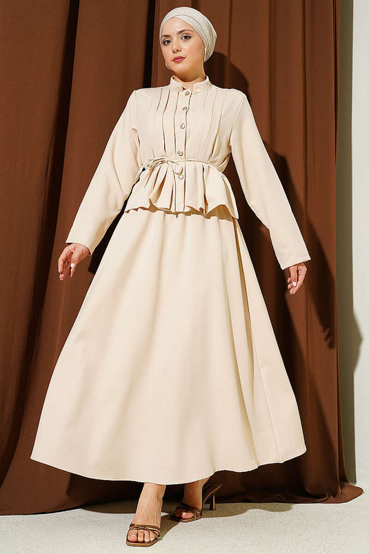 Ensemble beige à jupe double nervurée devant