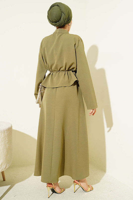Ensemble à jupe plissée nervurée avant, vert pistache
