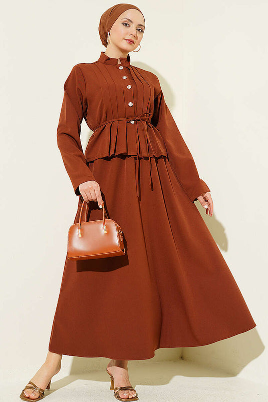 Ensemble à jupe double nervurée devant, couleur marron