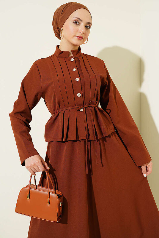 Ensemble à jupe double nervurée devant, couleur marron