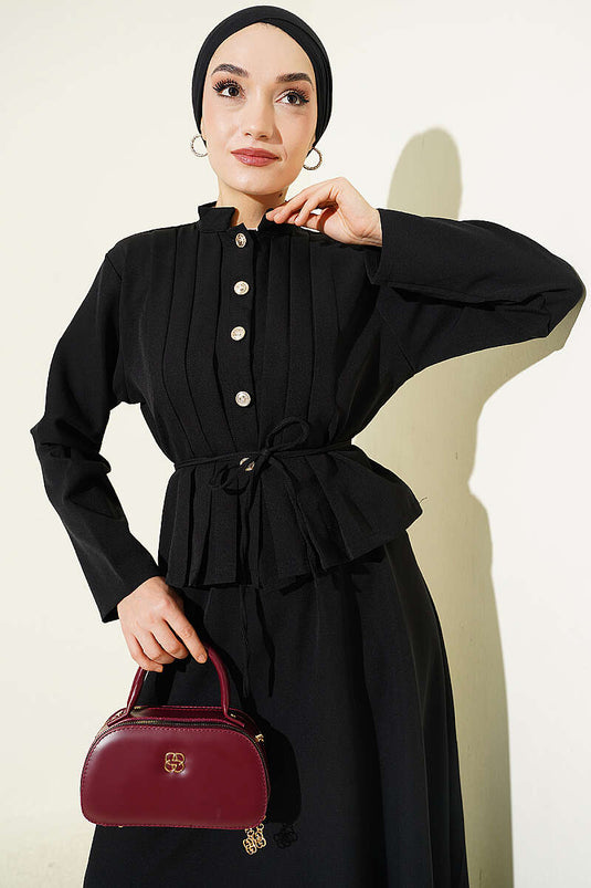 Ensemble à jupe plissée nervurée noire