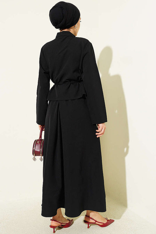 Ensemble à jupe plissée nervurée noire