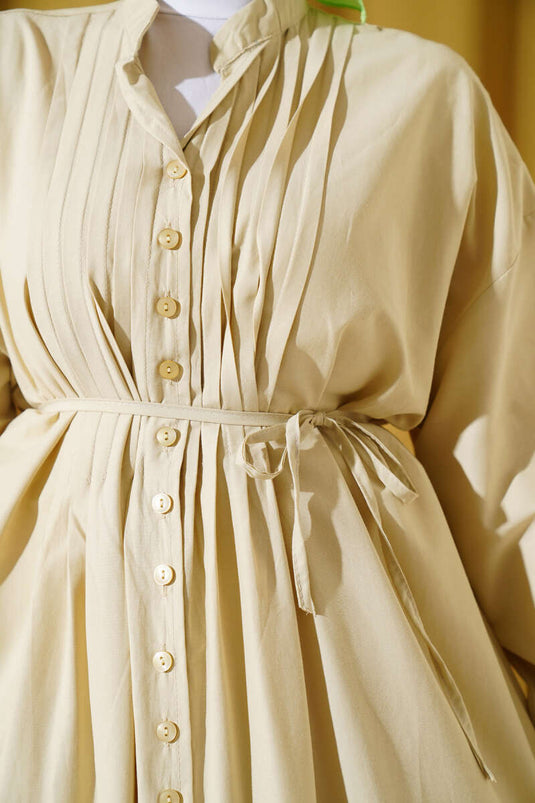 Front Ribbed Rope Belted Dress Beige