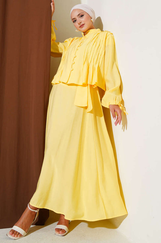 Yellow Ribbed Brit Buttoned Skirt Suit