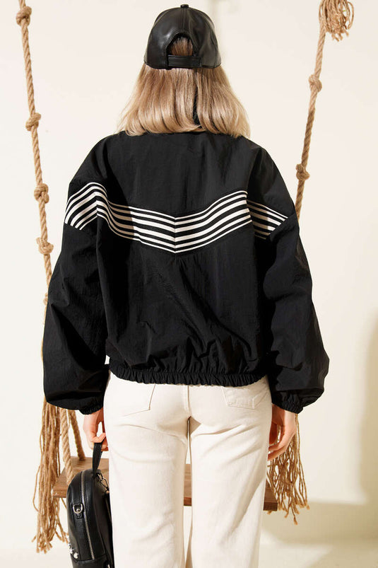Önü Parça Çizgili Ceket Siyah