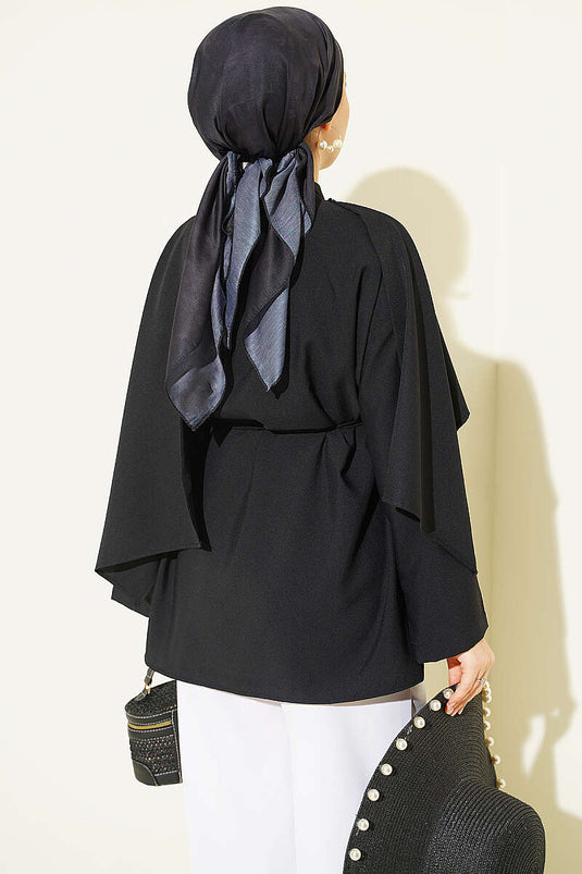Önü Parça Detaylı Tunik Siyah