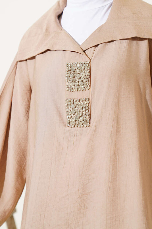 Oversized Tunic with Bright Stones in Beige