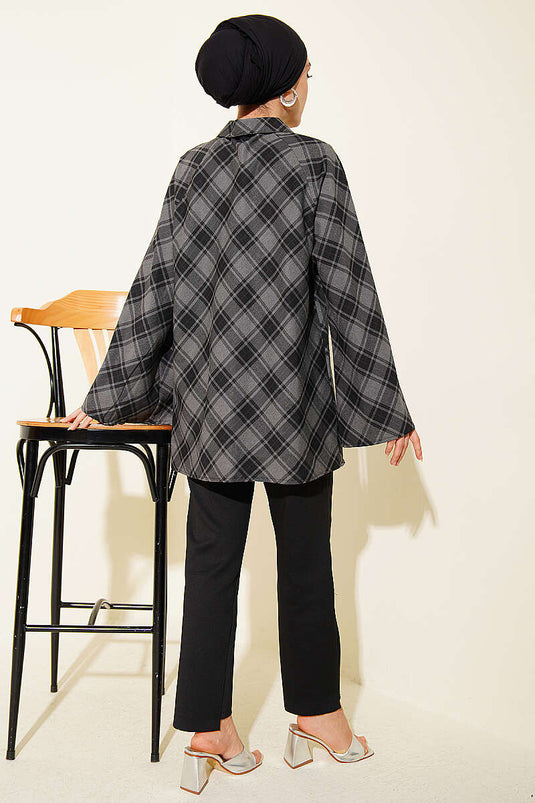 Camicia a quadri con bottoni, colore fumo