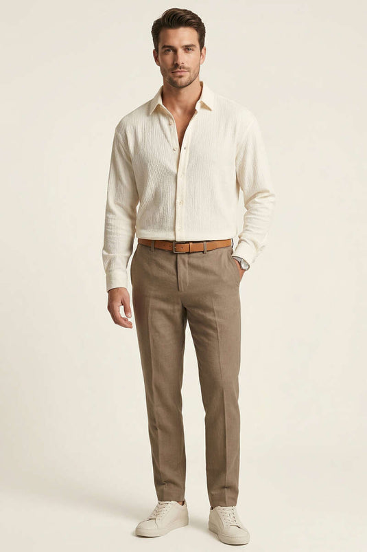 Chemise homme en lin crème avec boutons sur le devant