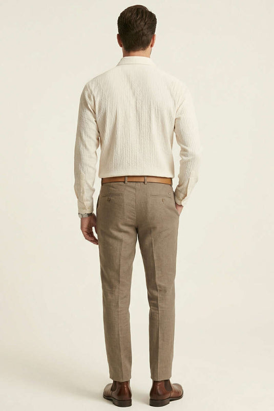 Chemise homme en lin crème avec boutons sur le devant