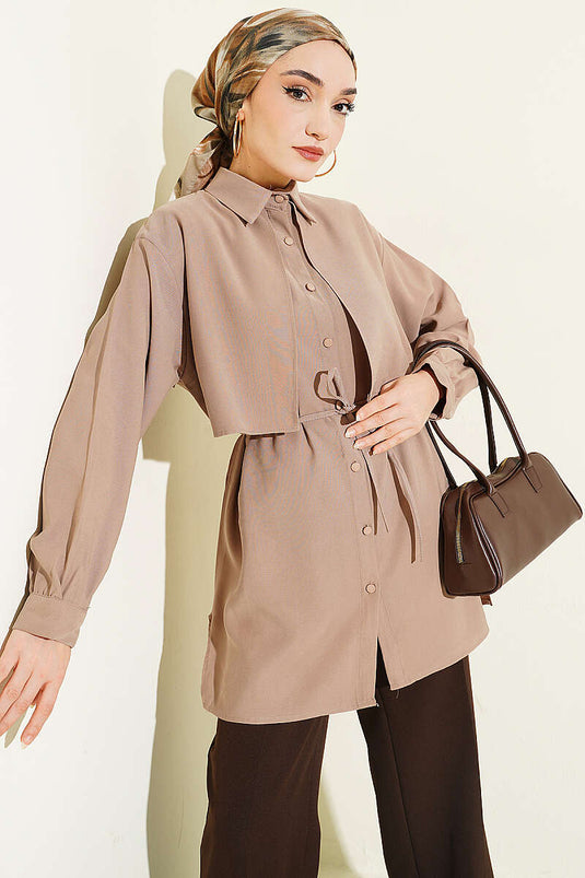 Chemise Tensel avec cape avant et ceinture à cordon, couleur vison