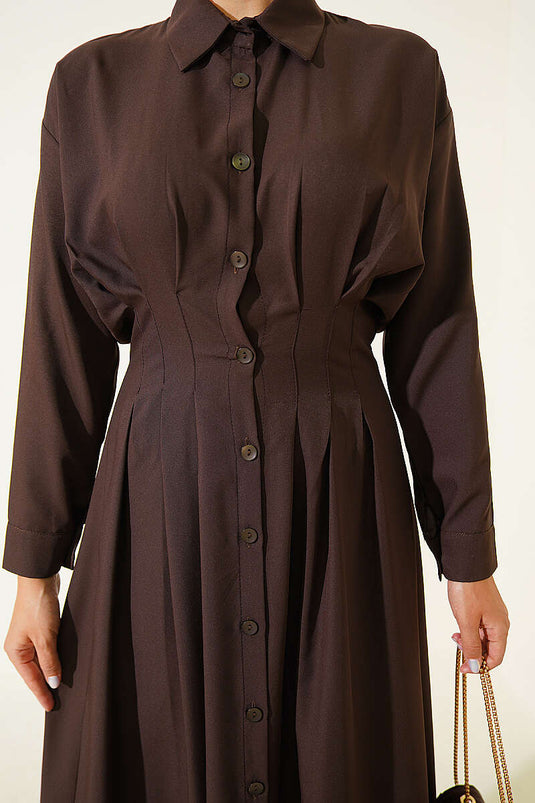 Robe À Détails Plissés Devant En Café