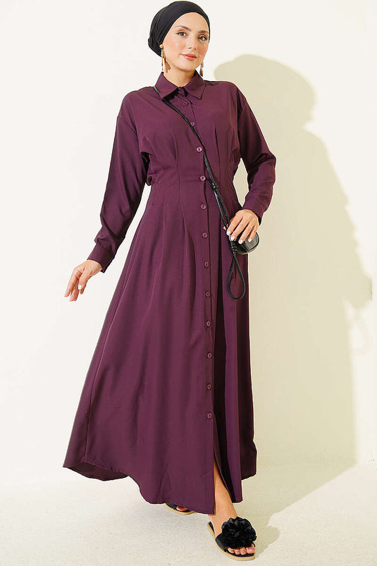 Plisse Detail Front Dress In Plum