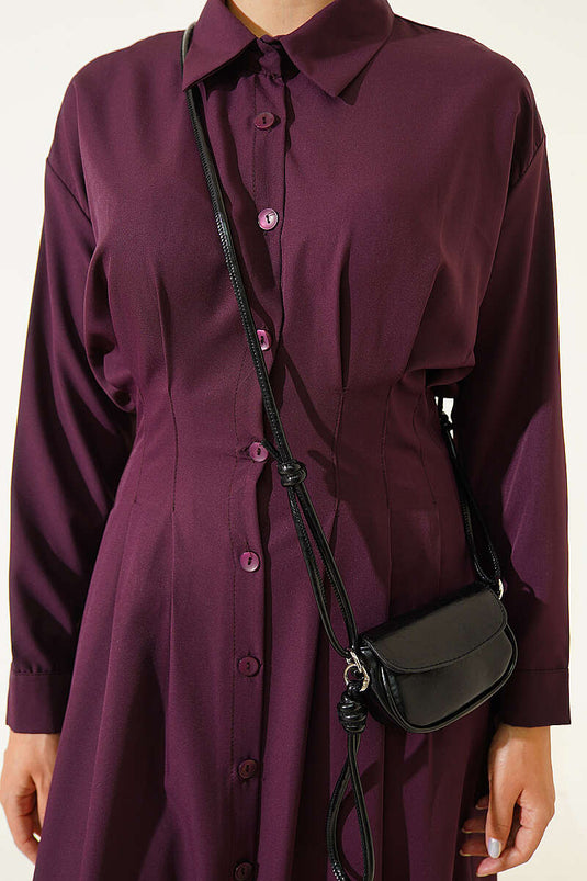 Plisse Detail Front Dress In Plum