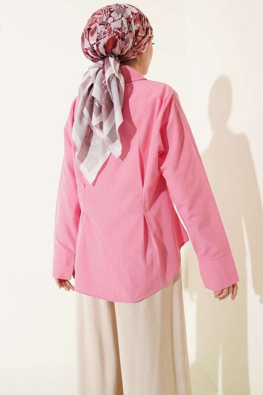 Chemisier court avec détail plissé à l'avant, rose