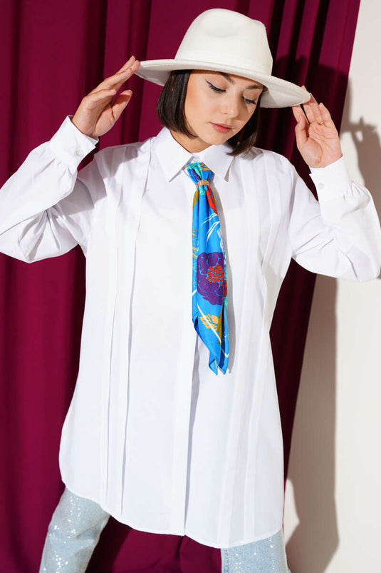 Front Darted Rope Belted Tunic White