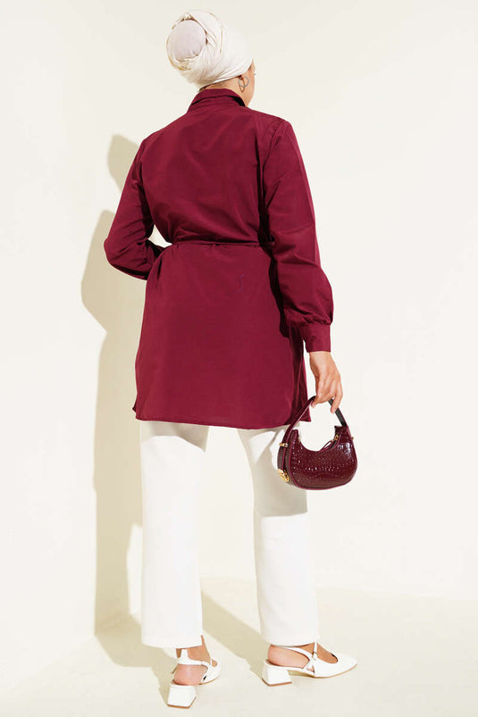Front Darted Rope Belted Tunic Burgundy