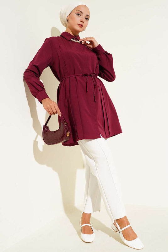 Front Darted Rope Belted Tunic Burgundy